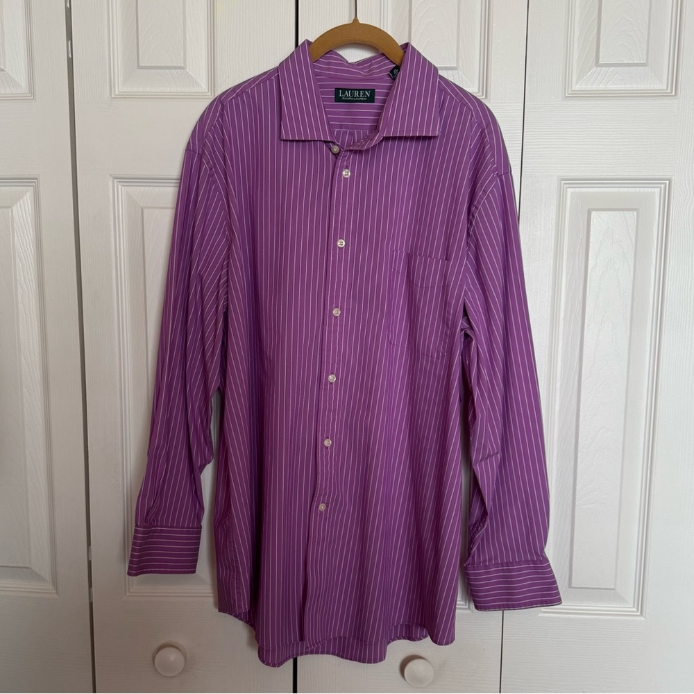 Lauren by Ralph Lauren Purple Dress Shirt with Pinstripes. 17.5” Neck, 32/33
